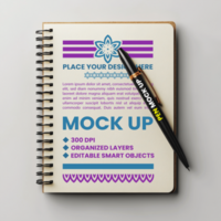 Spiral notebook binder and stationery notepad cover mock up with spring paper for corporate use psd