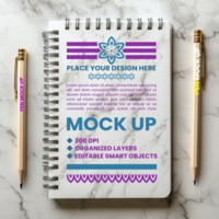 Paper notepad mock up with spiral notebook cover corporate binder spring stationery and note psd