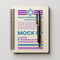 Stationery binder with spiral notebook cover mock up spring notepad and corporate paper set psd