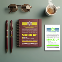 Spring notepad and paper spiral binder with corporate diary notebook cover mock up psd