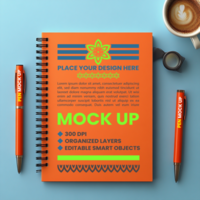 Spiral notebook mock up with corporate notepad binder and spring paper cover diary psd