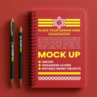 Spring notebook and spiral notebook red maroon cover mock up featuring corporate paper binder and note psd