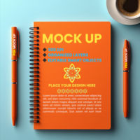 Spiral notebook and notepad binder mock up with spring cover corporate paper diary note psd