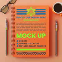 Spiral paper notebook mock up with spring binder cover and notepad for corporate diary psd