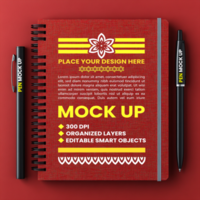 Binder and spring notebook with spiral notebook cover mock up for stationery and paper note psd