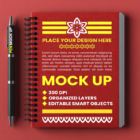 Spiral notebook mock up showing spring binder diary and notepad with corporate paper note psd