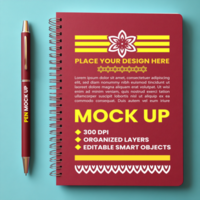 Corporate diary binder with spiral notebook and spring mock up of notepad cover and paper psd