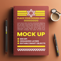 Notepad design in spiral notebook mock up layout with binder and paper cover for diary use psd