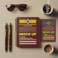 Spiral spring notebook binder with notepad and paper mock up for corporate diary cover psd