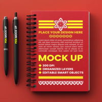 Corporate spiral notebook mock up with diary maroon cover design and spring notebook binder format psd