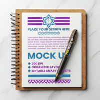 Spiral notebook paper mock up with binder ring and notepad cover for corporate stationery psd