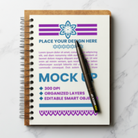 Spiral notebook mock up cover with paper binder notepad and corporate spring stationery design psd