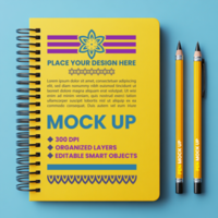 Corporate paper and stationery spring binder with spiral notebook notepad and cover mock up psd