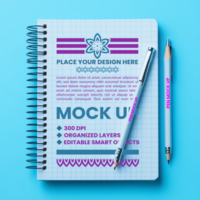 Spiral notebook cover design with stationery paper mock up notepad spring binder and corporate psd