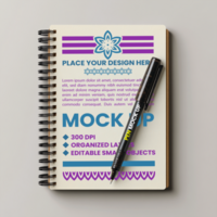 Spiral notebook mock up with binder spring notepad paper and corporate stationery cover design psd
