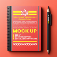 Spiral notepad mock up with spring notebook binder paper and corporate diary cover psd