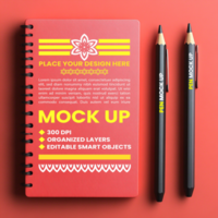 Spiral paper diary binder and notepad mock up with spring notebook and corporate cover psd
