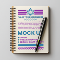 Spring notebook with spiral mock up notepad and corporate binder cover and paper stationery psd