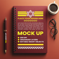 Spiral notebook cover mock up featuring a diary notepad with paper and notebook binder setup psd