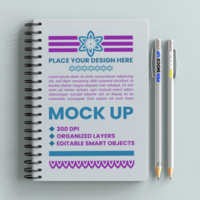 Spring spiral notebook and notepad cover mock up binder with corporate paper and note psd