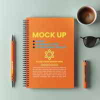 Paper spiral notebook mock up with binder spring notepad cover and corporate diary psd