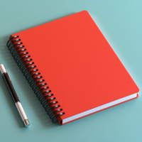 Notebook paper mock up with corporate notepad binder and spring stationery red maroon cover psd