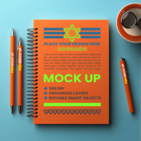 Spiral notepad notebook mock up with cover binder spring paper and corporate diary note psd