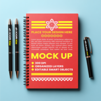 Spiral notebook design in a mock up layout with corporate diary binder and paper notepad style psd