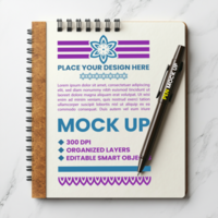 Corporate paper and notepad in spiral notebook mock up with spring binder and stationery set psd
