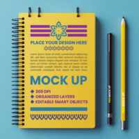 Spiral notebook cover with paper notepad binder spring stationery and corporate mock up design psd