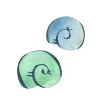 Simple spiral seashells in blue and turquoise colors in a simple style. Watercolor hand-drawn illustration on the theme of sea, underwater and fishing. Set of elements isolated from the background vector