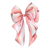 A large bow made of wide ribbon, multi-layered in pink, coral, and peach shades. Watercolor illustration, hand-drawn on the theme of Bows of coquettes. A separate element isolated from the background vector