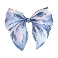The bow is big, cute, wide and textured in blue and lilac shades. Watercolor illustration, hand-drawn on the theme of Bows of coquettes. A separate element isolated from the background vector