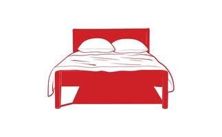 A red bed with two pillows on it vector