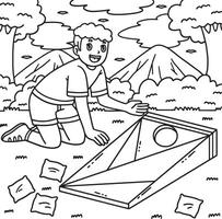 Cornhole Boy Setting Up Board Coloring Page vector
