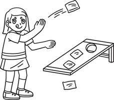 Cornhole Girl Practicing Isolated Coloring Page vector