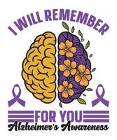 Split Brain Floral Design I Will Remember for You design perfect for t shirts, awareness campaigns, digital prints, and stickers. vector