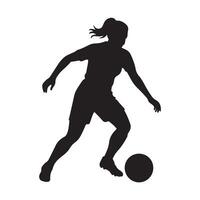 Female Soccer Player in Dynamic Action Silhouette vector