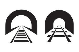 Simple black and white tunnel with railway tracks graphic vector