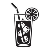 Refreshing iced beverage in a glass with straw and citrus garnish. vector