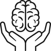 Mental Health Icon. Hands Brain Symbol. vector