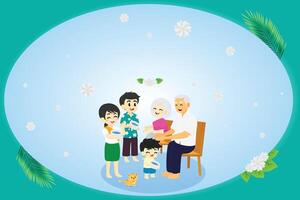 Happy family with children and grandchildren in a circle vector