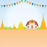 Thai temple background with pagodas and flags vector