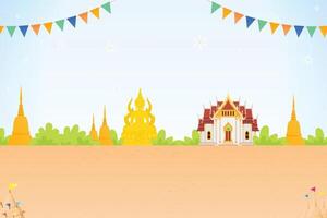 Thai temple background with pagoda and flags vector