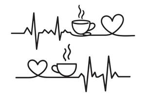 Heartbeat of a Coffee Break Simple graphic design with heart coffee cup and EKG lines vector
