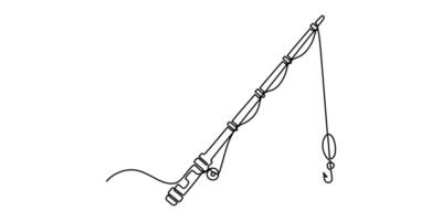 Continuous one line drawing of a fish on a rod Fishing hobby concept vector