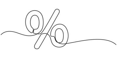 Linear background of percent sign One continuous line drawing of a percent sign Linear percent icon isolated vector