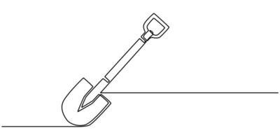 Continuous single line sketch drawing of shovel used in agricultural and plantation work activity one line illustration vector
