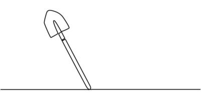 Continuous one line drawing of farmers shovel vector