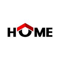Home logo in red and black with a roof icon on the letter O vector